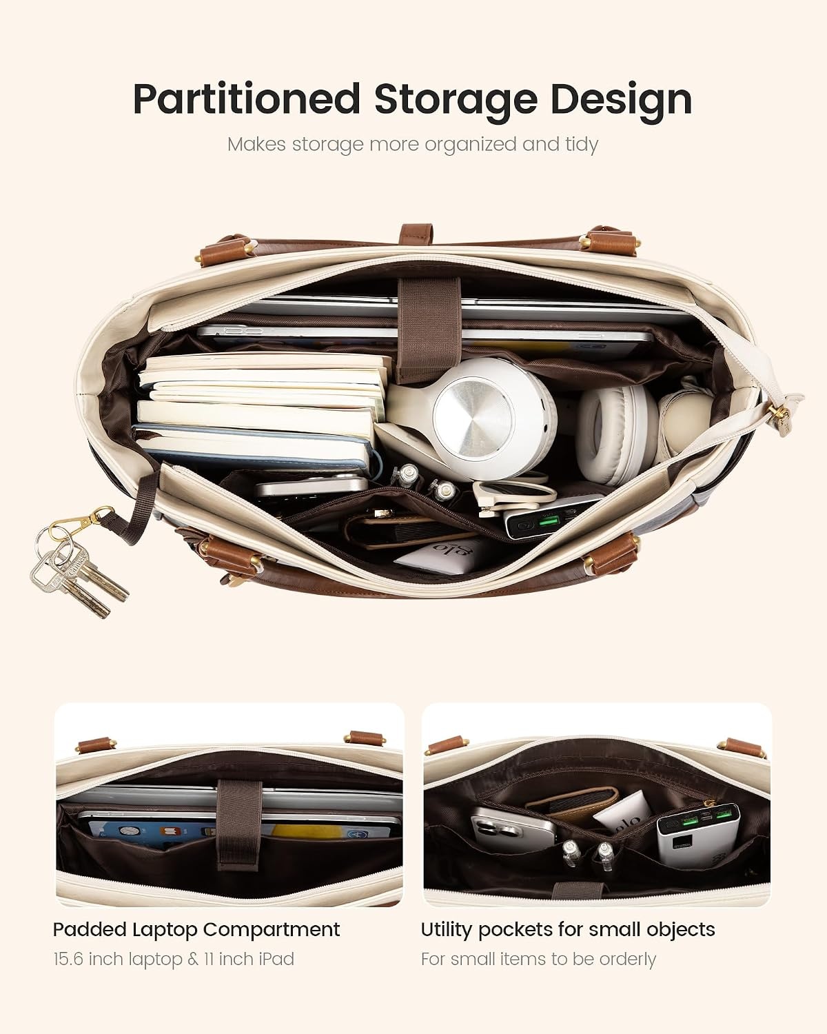 image:imageLOVEVOOK Laptop Bag for Women Vintage Work Tote Teacher Bag with Pendant  Fits 156 Inch Laptop Magnetic Front Pockets fits for Large Bottle Pockets Flower Pendant Fashion Work PurseEmbossed Brown