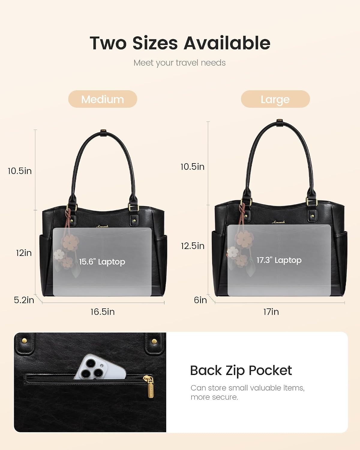 image:imageLOVEVOOK Laptop Bag for Women Vintage Work Tote Teacher Bag with Pendant  Fits 156 Inch Laptop Magnetic Front Pockets fits for Large Bottle Pockets Flower Pendant Fashion Work PurseBlack