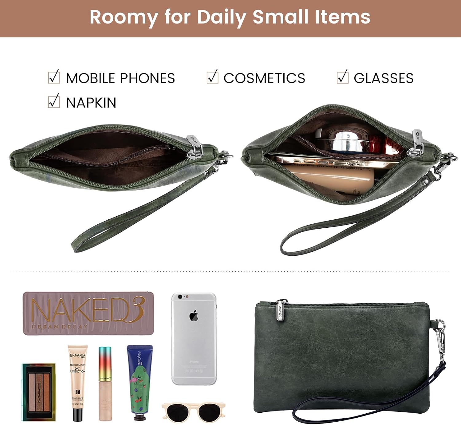 image:imageLOVEVOOK Laptop Tote Bag for Women 156 Inch Professional Work Bag with Matching Clutch Waterproof Vintage Leather Computer Tote for Office Business Travel amp Daily Use Gift for WomenDark Green