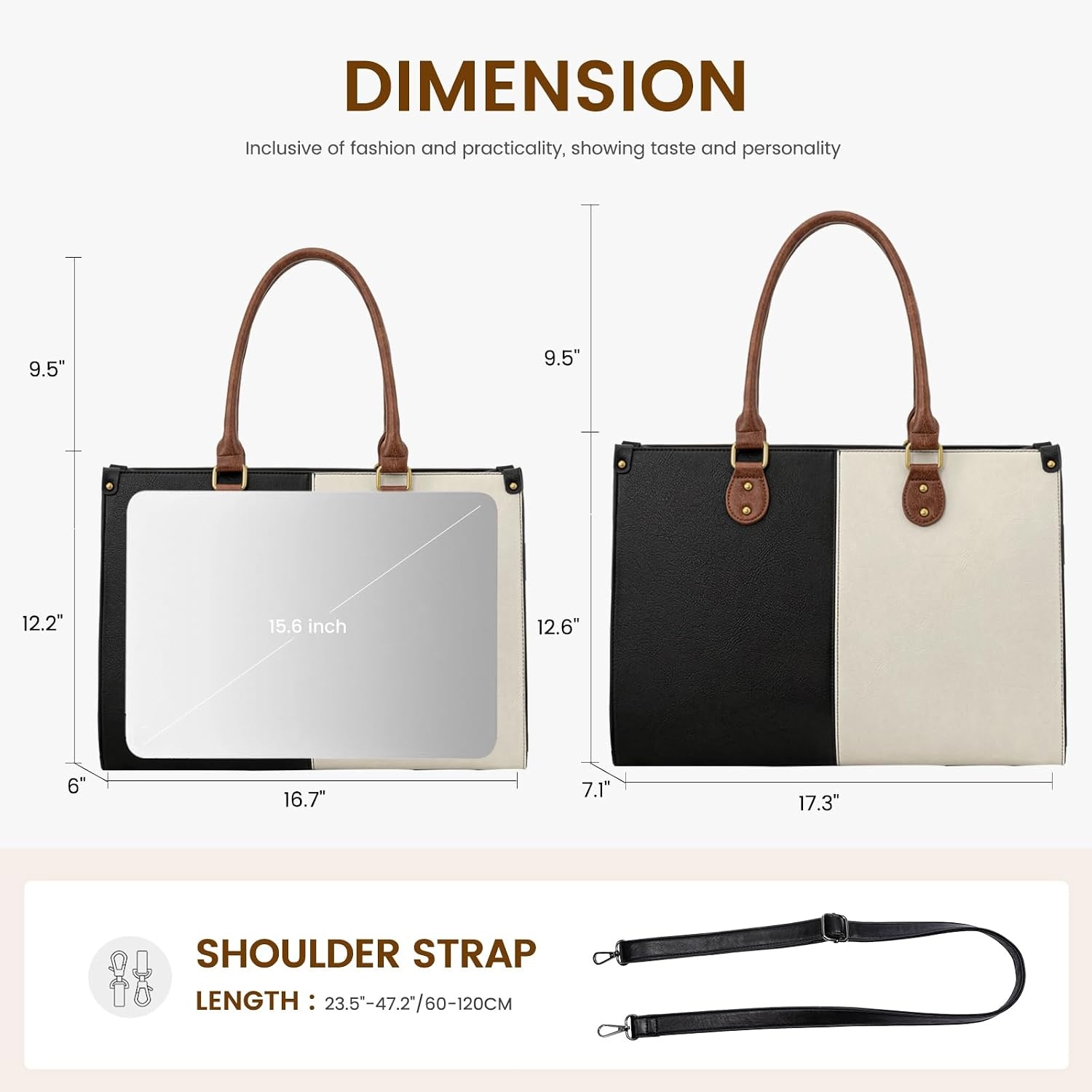 image:imageLOVEVOOK Laptop Tote Bag for Women 156 Inch Professional Work Bag with Matching Clutch Waterproof Vintage Leather Computer Tote for Office Business Travel amp Daily Use Gift for WomenBlack  White  Brown