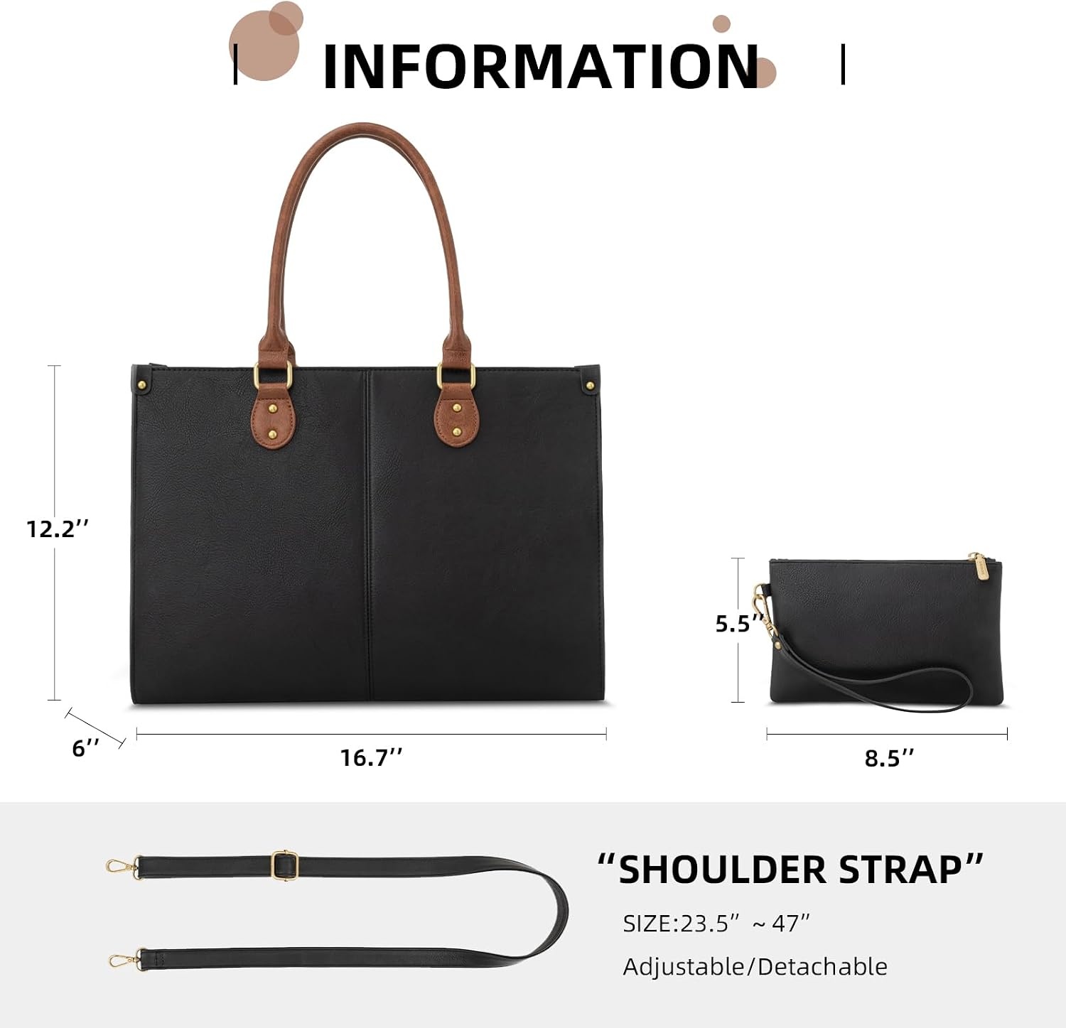 image:imageLOVEVOOK Laptop Tote Bag for Women 156 Inch Professional Work Bag with Matching Clutch Waterproof Vintage Leather Computer Tote for Office Business Travel amp Daily Use Gift for WomenBlack  Brown