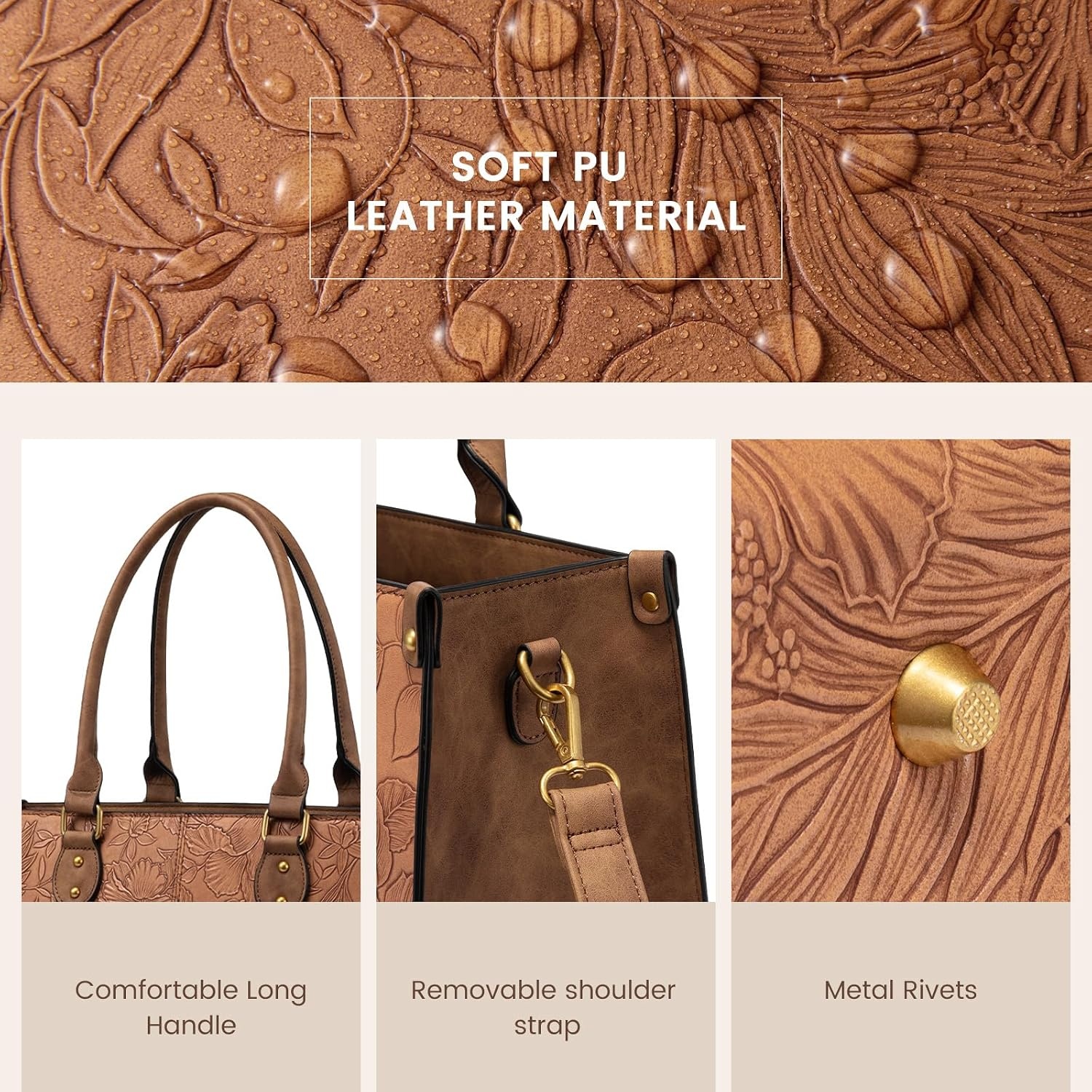 image:imageLOVEVOOK Laptop Tote Bag for Women 156 Inch Professional Work Bag with Matching Clutch Waterproof Vintage Leather Computer Tote for Office Business Travel amp Daily Use Gift for WomenBrown Embossed