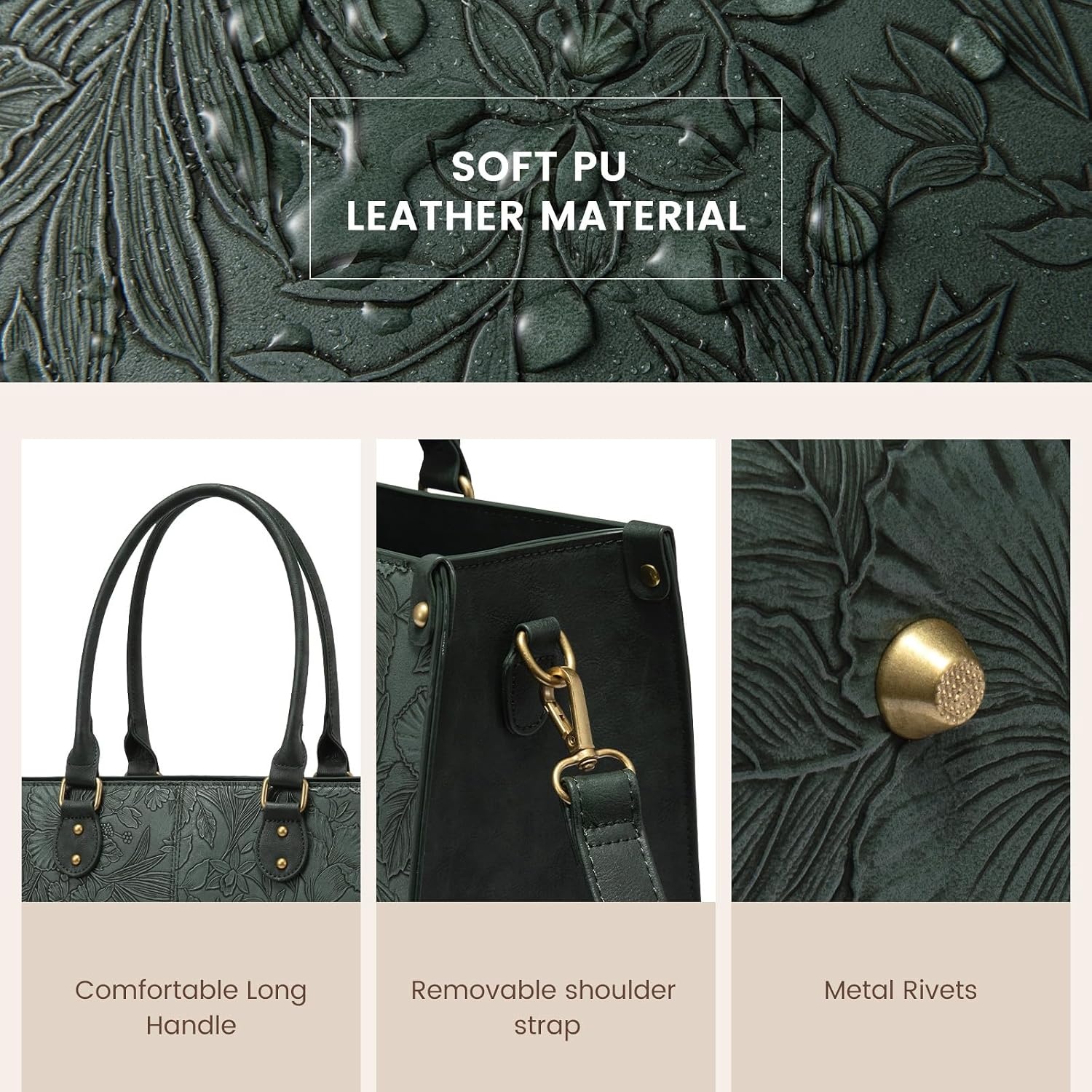 image:imageLOVEVOOK Laptop Tote Bag for Women 156 Inch Professional Work Bag with Matching Clutch Waterproof Vintage Leather Computer Tote for Office Business Travel amp Daily Use Gift for WomenGreen Embossed