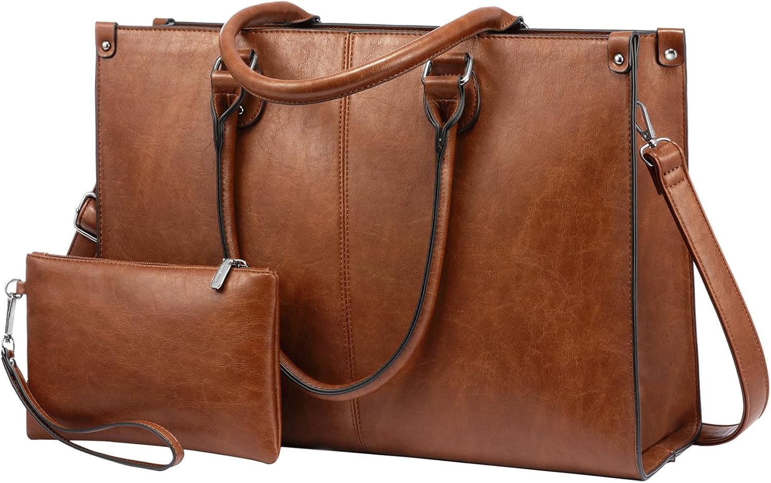 image:imageLOVEVOOK Laptop Tote Bag for Women 156 Inch Professional Work Bag with Matching Clutch Waterproof Vintage Leather Computer Tote for Office Business Travel amp Daily Use Gift for WomenDark Brown