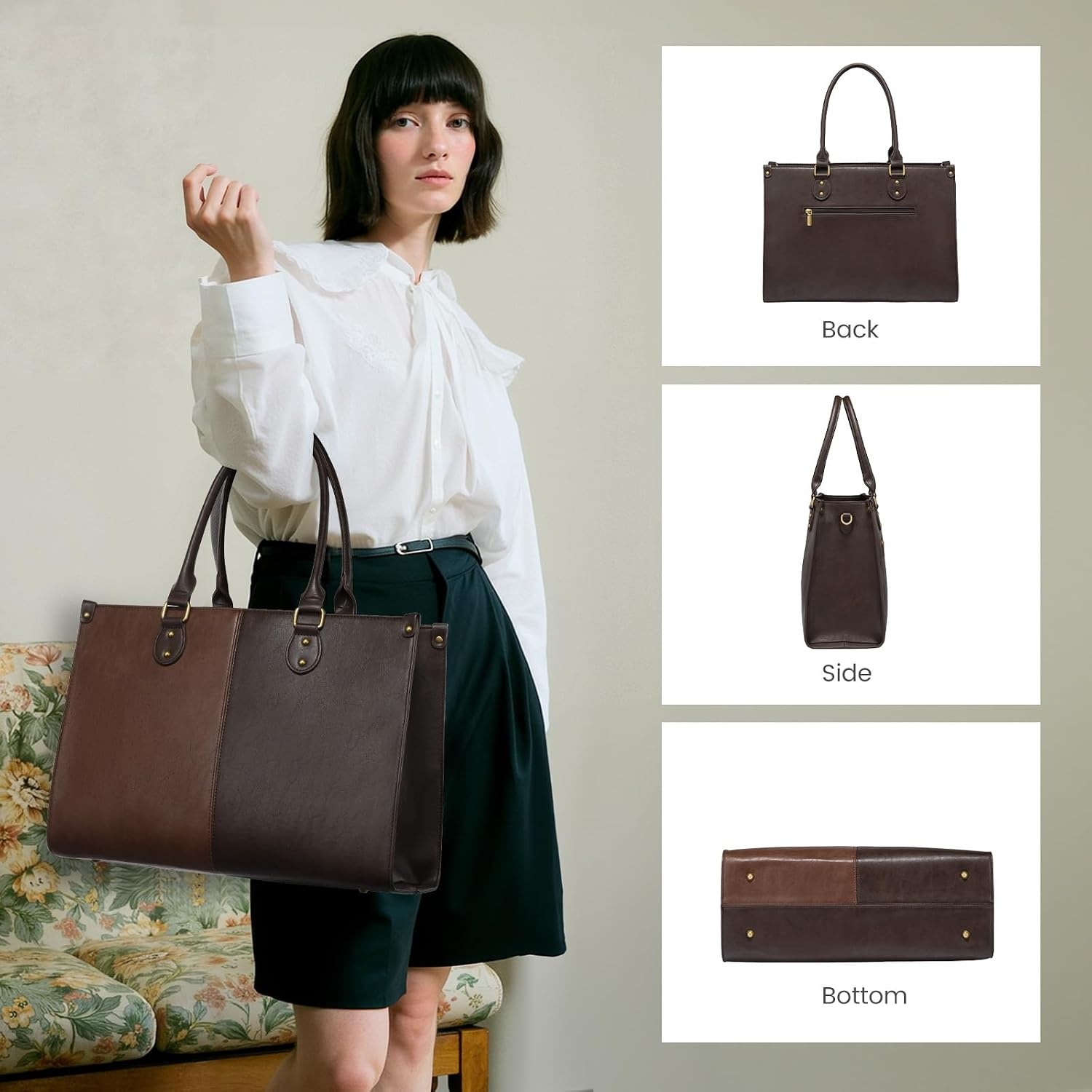 image:imageLOVEVOOK Laptop Tote Bag for Women 156 Inch Professional Work Bag with Matching Clutch Waterproof Vintage Leather Computer Tote for Office Business Travel amp Daily Use Gift for WomenBrown  Coffee