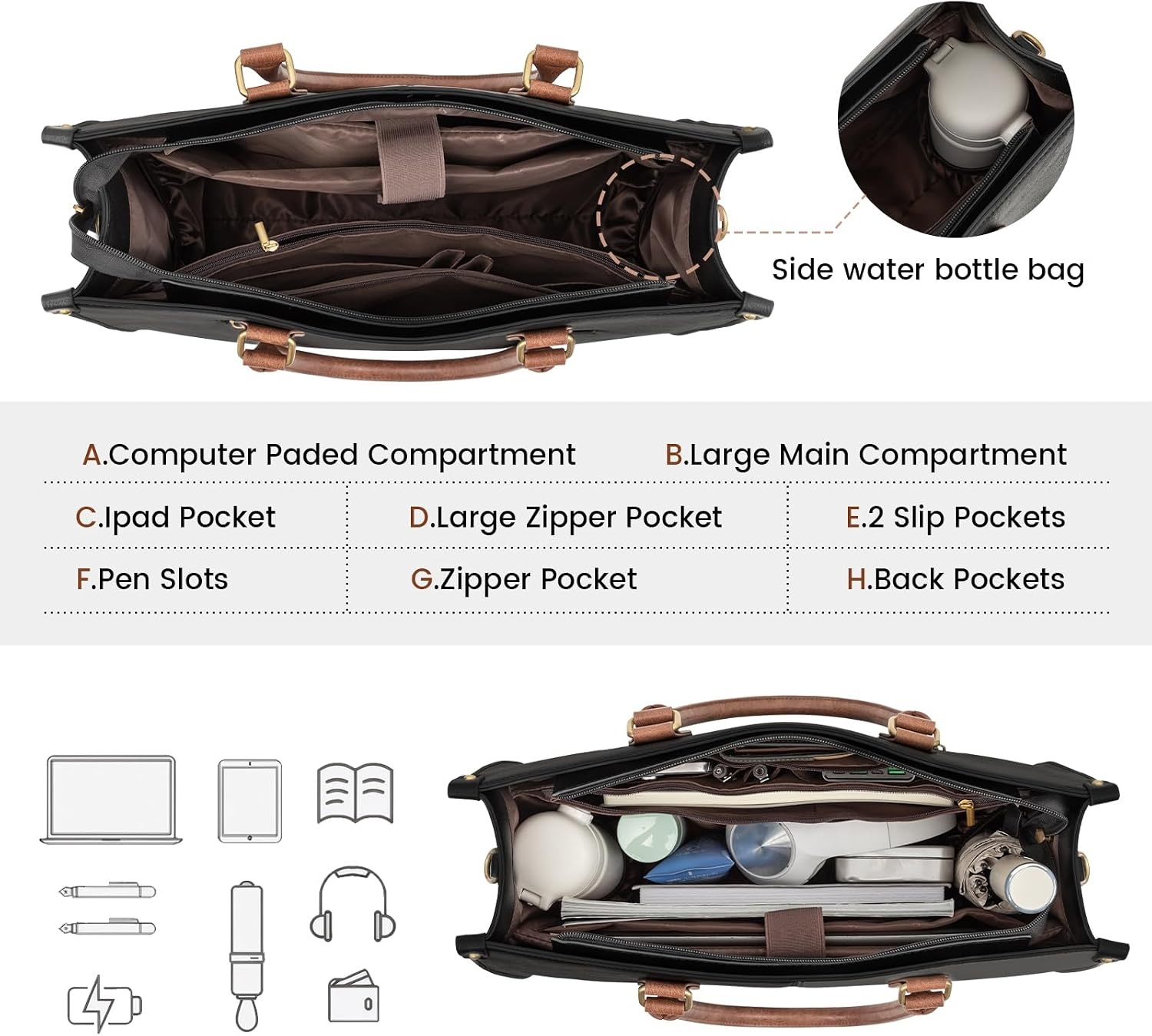 image:imageLOVEVOOK Laptop Tote Bag for Women 156 Inch Professional Work Bag with Matching Clutch Waterproof Vintage Leather Computer Tote for Office Business Travel amp Daily Use Gift for WomenBlack  Brown
