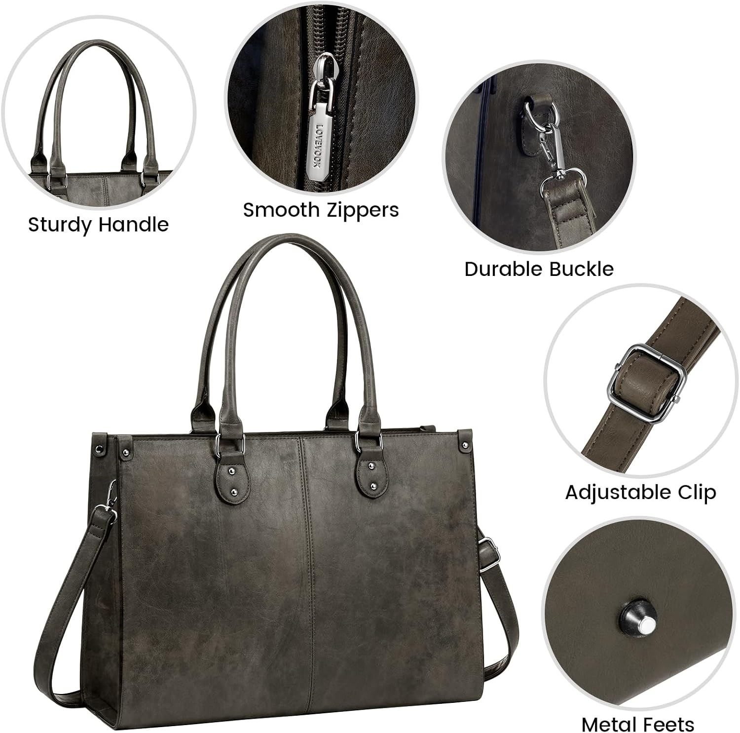 image:imageLOVEVOOK Laptop Tote Bag for Women 156 Inch Professional Work Bag with Matching Clutch Waterproof Vintage Leather Computer Tote for Office Business Travel amp Daily Use Gift for WomenBlack Coffee