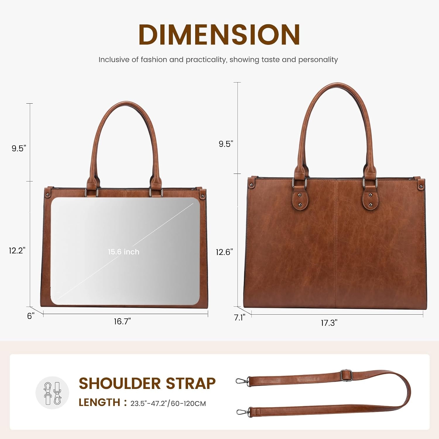 image:imageLOVEVOOK Laptop Tote Bag for Women 156 Inch Professional Work Bag with Matching Clutch Waterproof Vintage Leather Computer Tote for Office Business Travel amp Daily Use Gift for WomenDark Brown