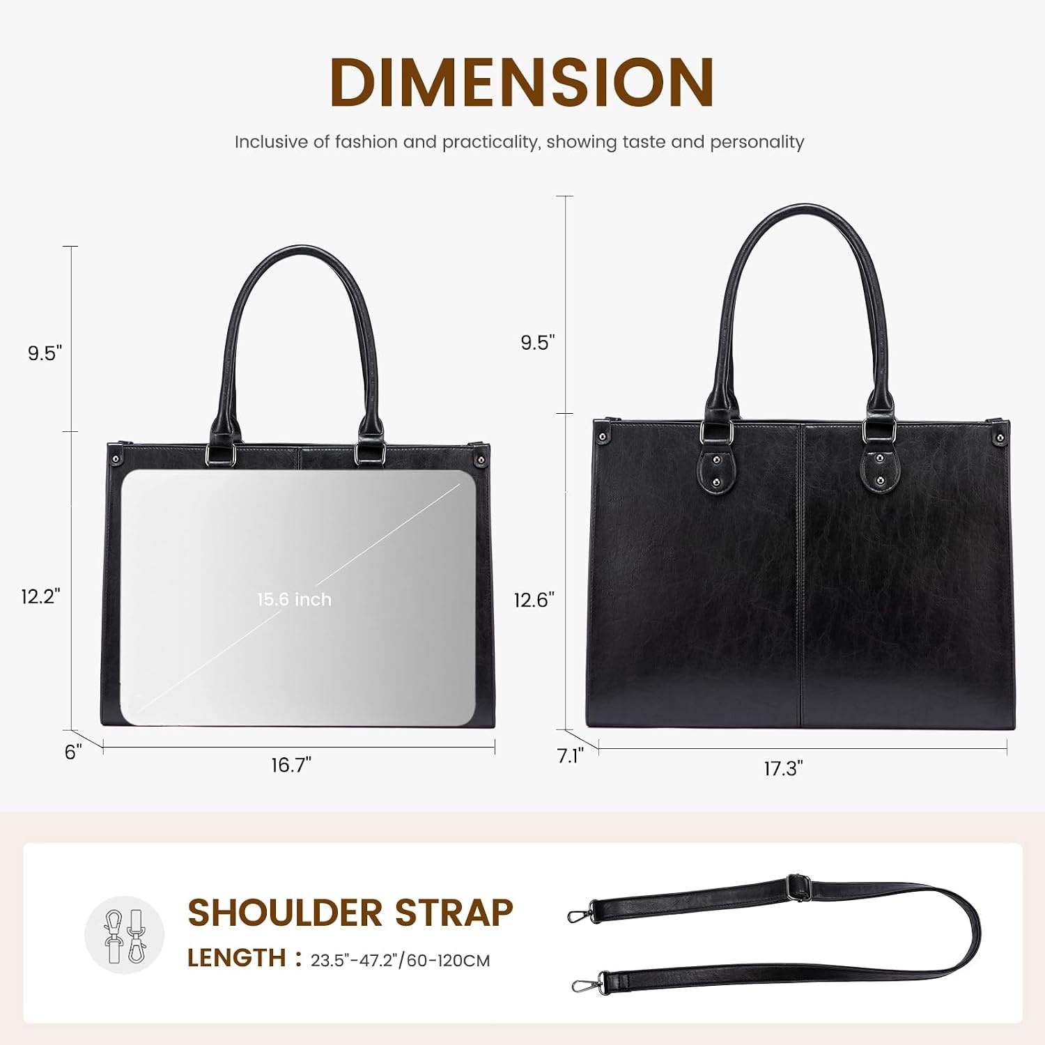 image:imageLOVEVOOK Laptop Tote Bag for Women 156 Inch Professional Work Bag with Matching Clutch Waterproof Vintage Leather Computer Tote for Office Business Travel amp Daily Use Gift for WomenBlack
