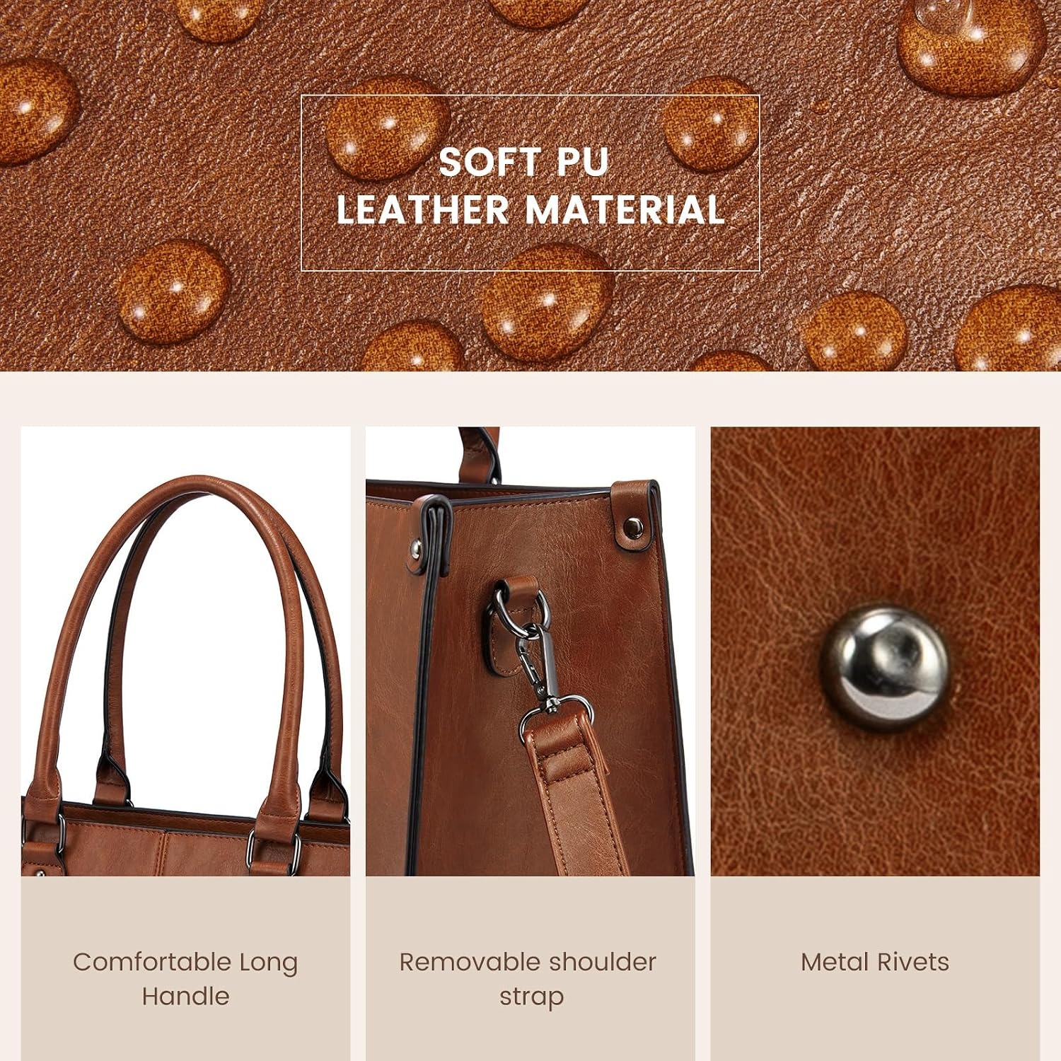 image:imageLOVEVOOK Laptop Tote Bag for Women 156 Inch Professional Work Bag with Matching Clutch Waterproof Vintage Leather Computer Tote for Office Business Travel amp Daily Use Gift for WomenDark Brown
