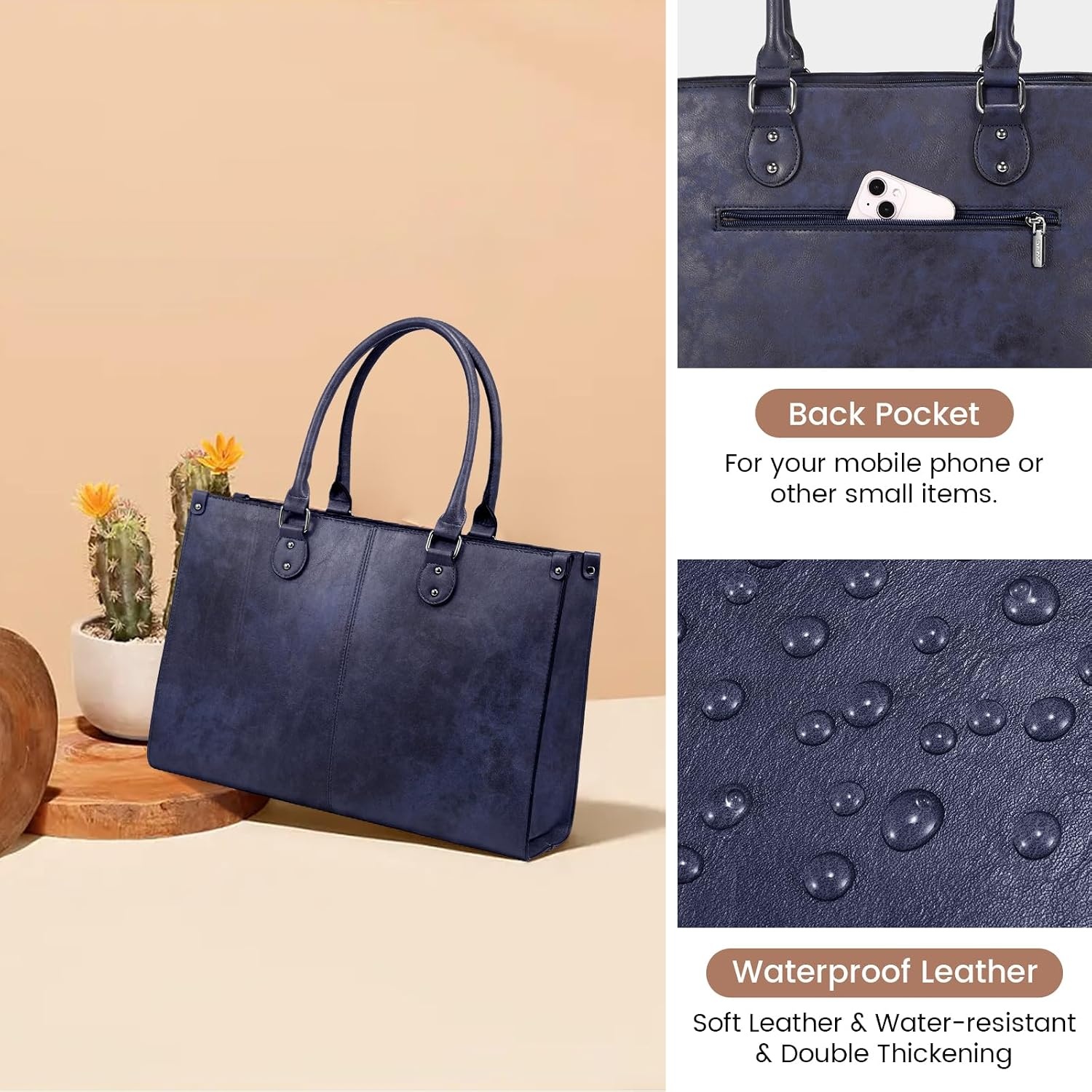 image:imageLOVEVOOK Laptop Tote Bag for Women 156 Inch Professional Work Bag with Matching Clutch Waterproof Vintage Leather Computer Tote for Office Business Travel amp Daily Use Gift for WomenIndigo Ink