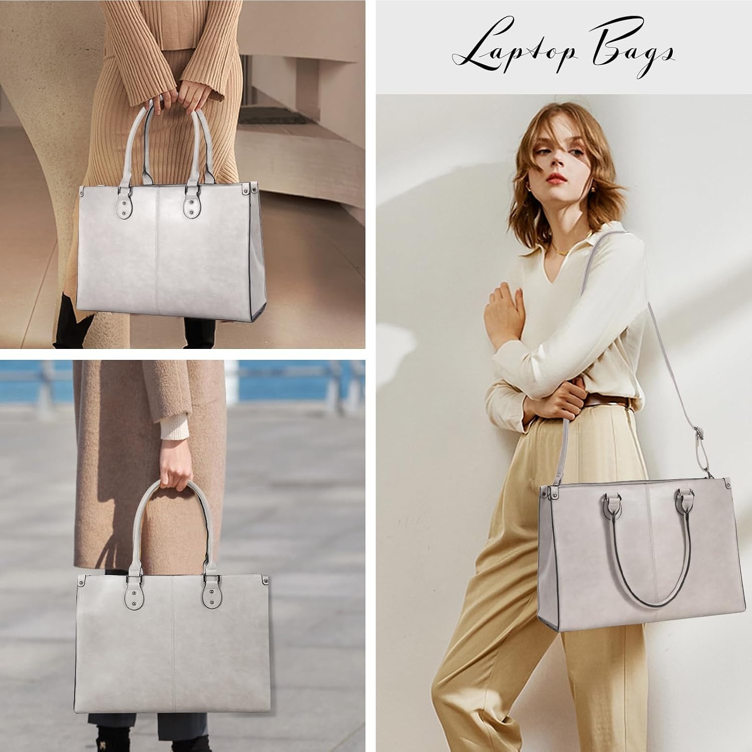 image:imageLOVEVOOK Laptop Tote Bag for Women 156 Inch Professional Work Bag with Matching Clutch Waterproof Vintage Leather Computer Tote for Office Business Travel amp Daily Use Gift for WomenSmoke Gray