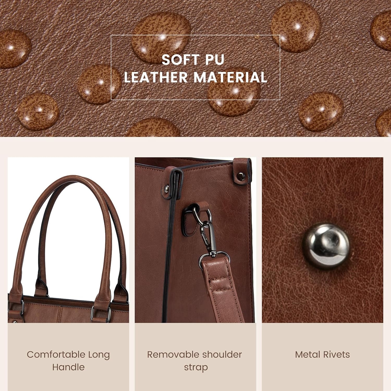 image:imageLOVEVOOK Laptop Tote Bag for Women 156 Inch Professional Work Bag with Matching Clutch Waterproof Vintage Leather Computer Tote for Office Business Travel amp Daily Use Gift for WomenChestnut Brown
