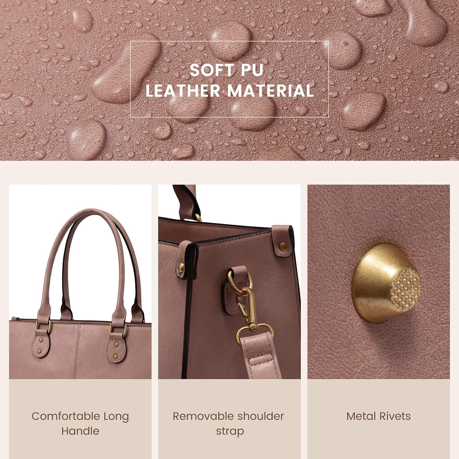 image:imageLOVEVOOK Laptop Tote Bag for Women 156 Inch Professional Work Bag with Matching Clutch Waterproof Vintage Leather Computer Tote for Office Business Travel amp Daily Use Gift for WomenLotus Pink