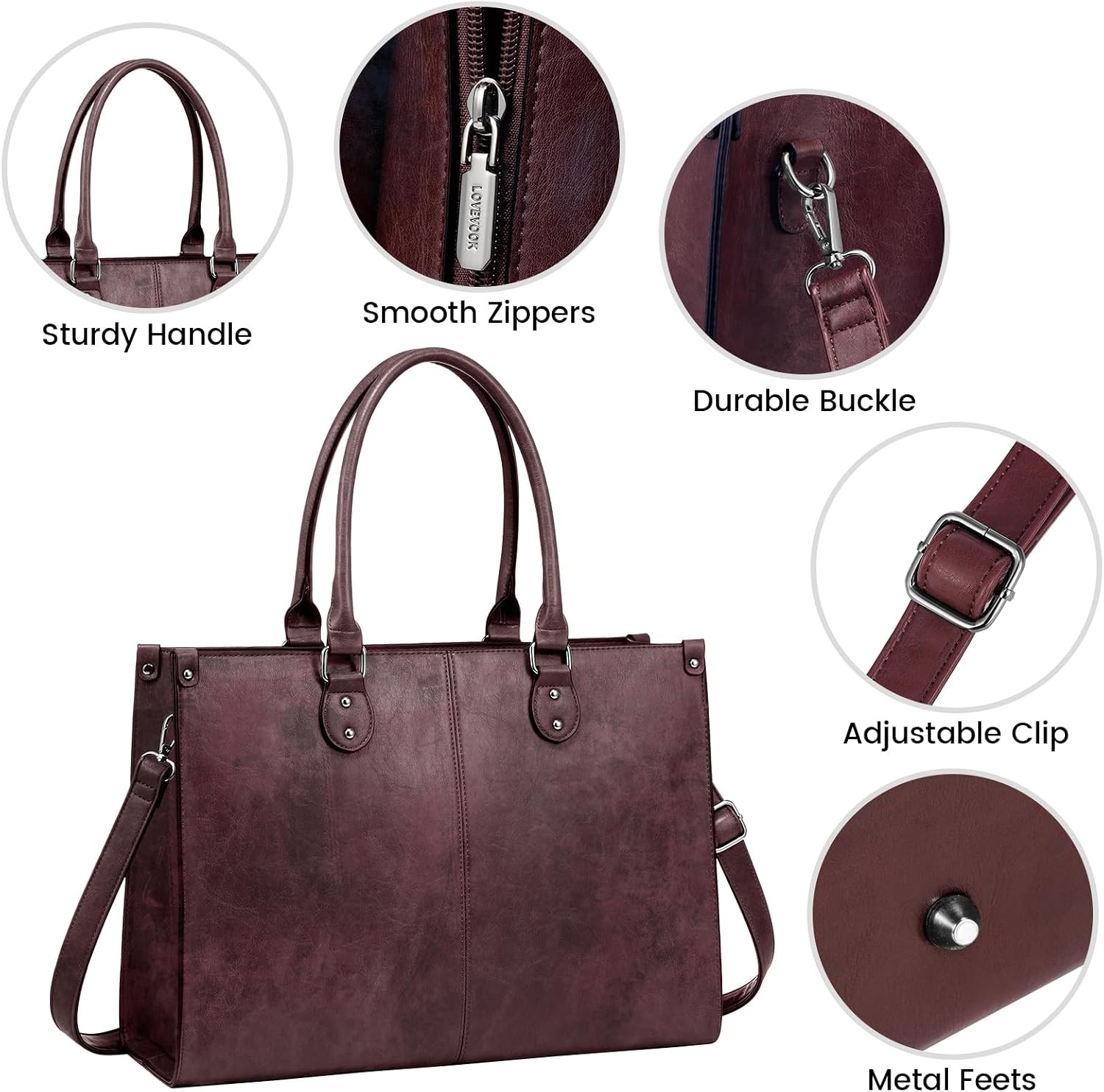 image:imageLOVEVOOK Laptop Tote Bag for Women 156 Inch Professional Work Bag with Matching Clutch Waterproof Vintage Leather Computer Tote for Office Business Travel amp Daily Use Gift for WomenFuchsia