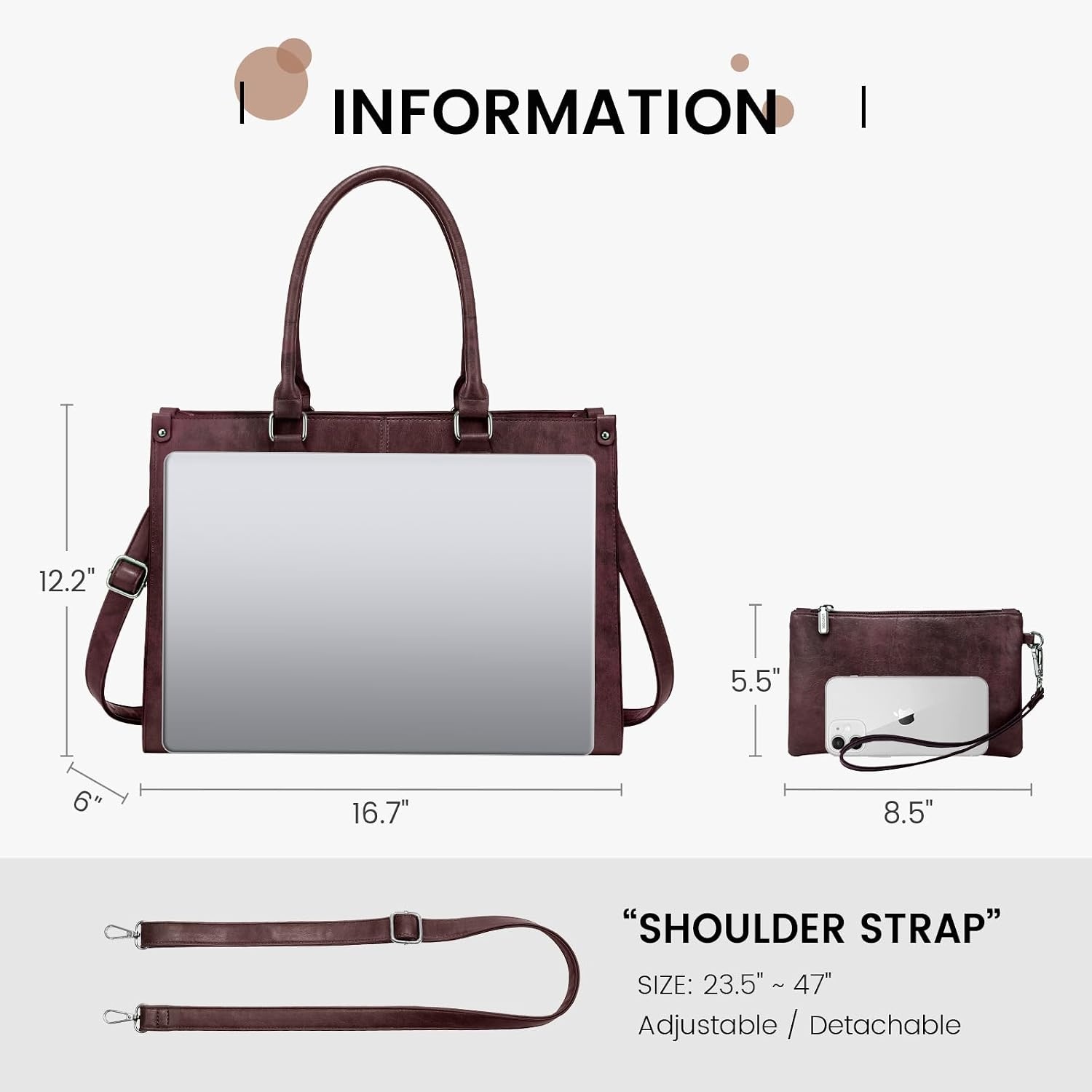 image:imageLOVEVOOK Laptop Tote Bag for Women 156 Inch Professional Work Bag with Matching Clutch Waterproof Vintage Leather Computer Tote for Office Business Travel amp Daily Use Gift for WomenFuchsia