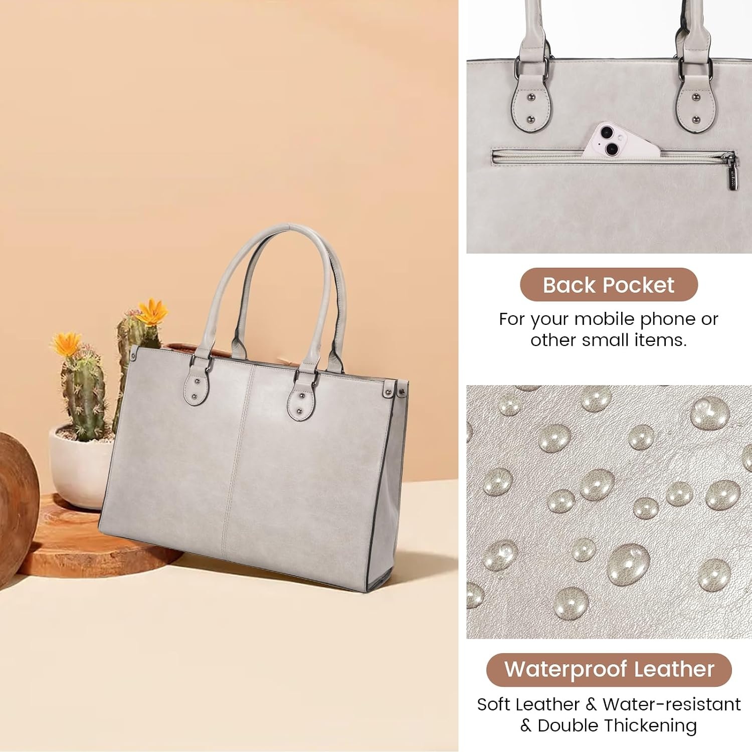 image:imageLOVEVOOK Laptop Tote Bag for Women 156 Inch Professional Work Bag with Matching Clutch Waterproof Vintage Leather Computer Tote for Office Business Travel amp Daily Use Gift for WomenSmoke Gray
