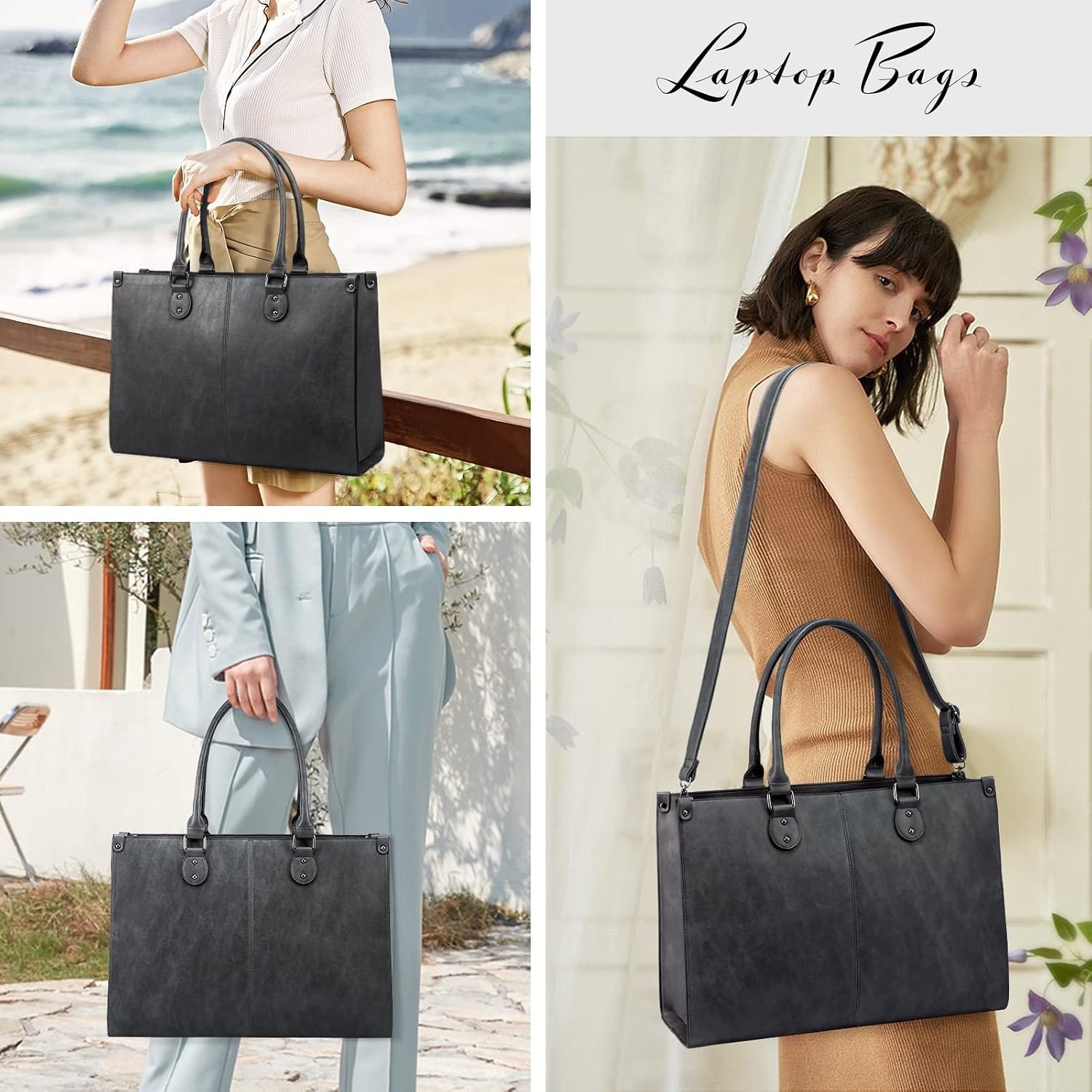 image:imageLOVEVOOK Laptop Tote Bag for Women 156 Inch Professional Work Bag with Matching Clutch Waterproof Vintage Leather Computer Tote for Office Business Travel amp Daily Use Gift for WomenDark Grey
