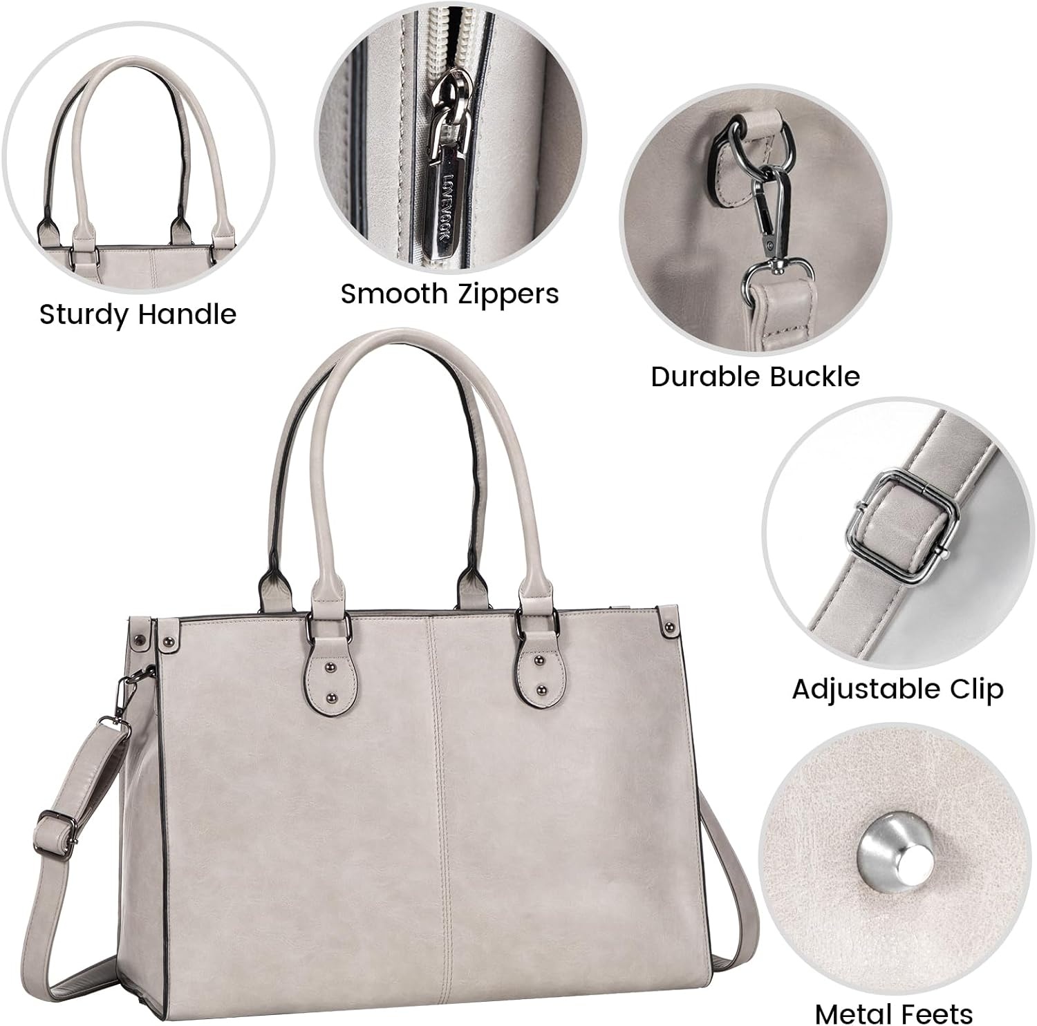 image:imageLOVEVOOK Laptop Tote Bag for Women 156 Inch Professional Work Bag with Matching Clutch Waterproof Vintage Leather Computer Tote for Office Business Travel amp Daily Use Gift for WomenSmoke Gray