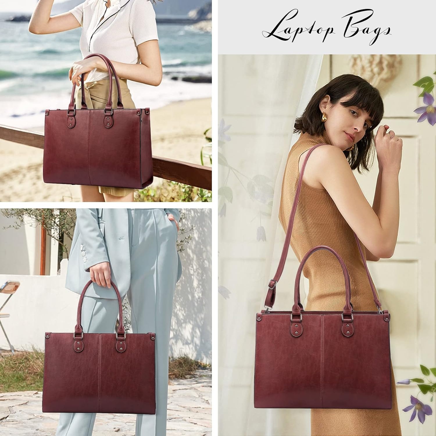 image:imageLOVEVOOK Laptop Tote Bag for Women 156 Inch Professional Work Bag with Matching Clutch Waterproof Vintage Leather Computer Tote for Office Business Travel amp Daily Use Gift for WomenWine Red