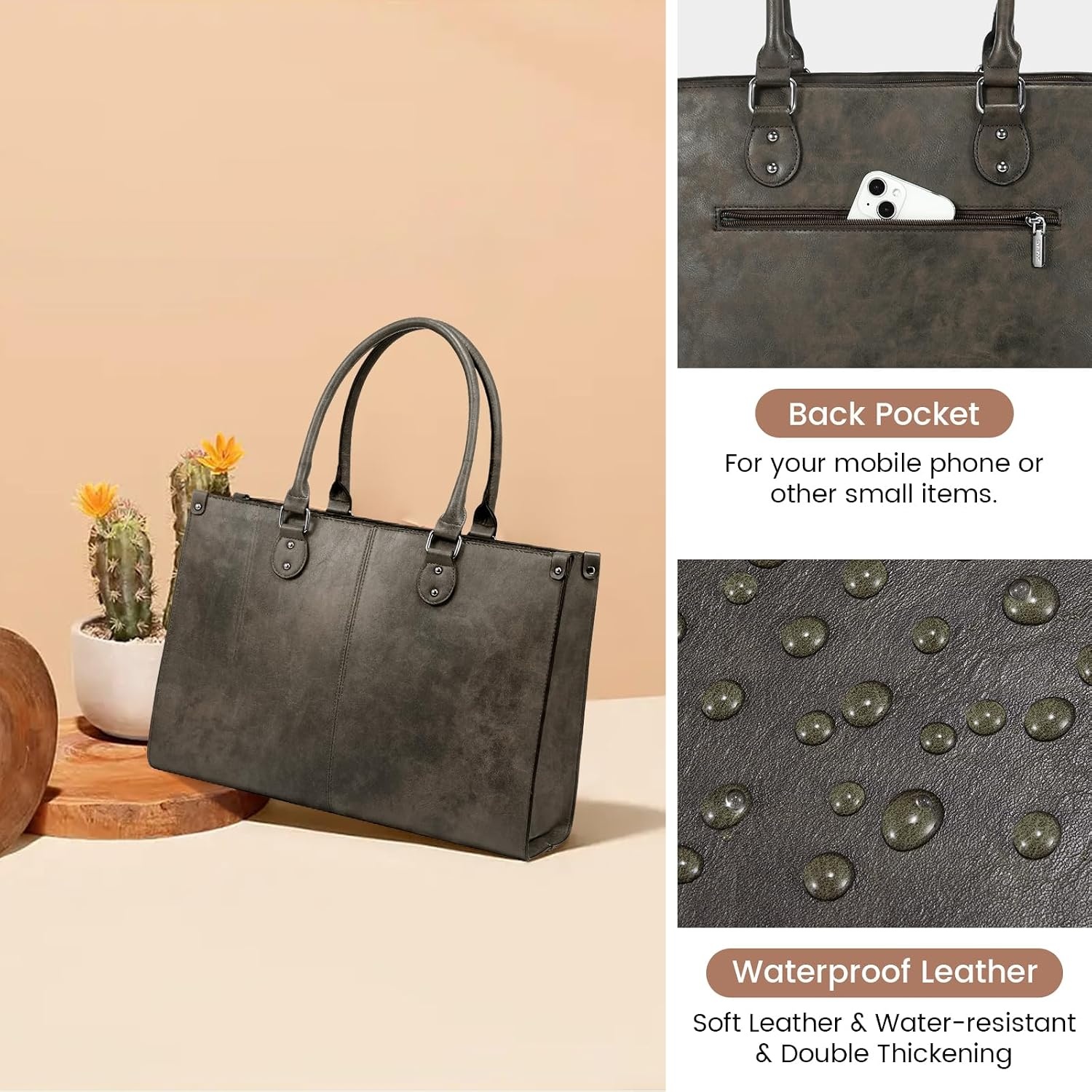 image:imageLOVEVOOK Laptop Tote Bag for Women 156 Inch Professional Work Bag with Matching Clutch Waterproof Vintage Leather Computer Tote for Office Business Travel amp Daily Use Gift for WomenBlack Coffee