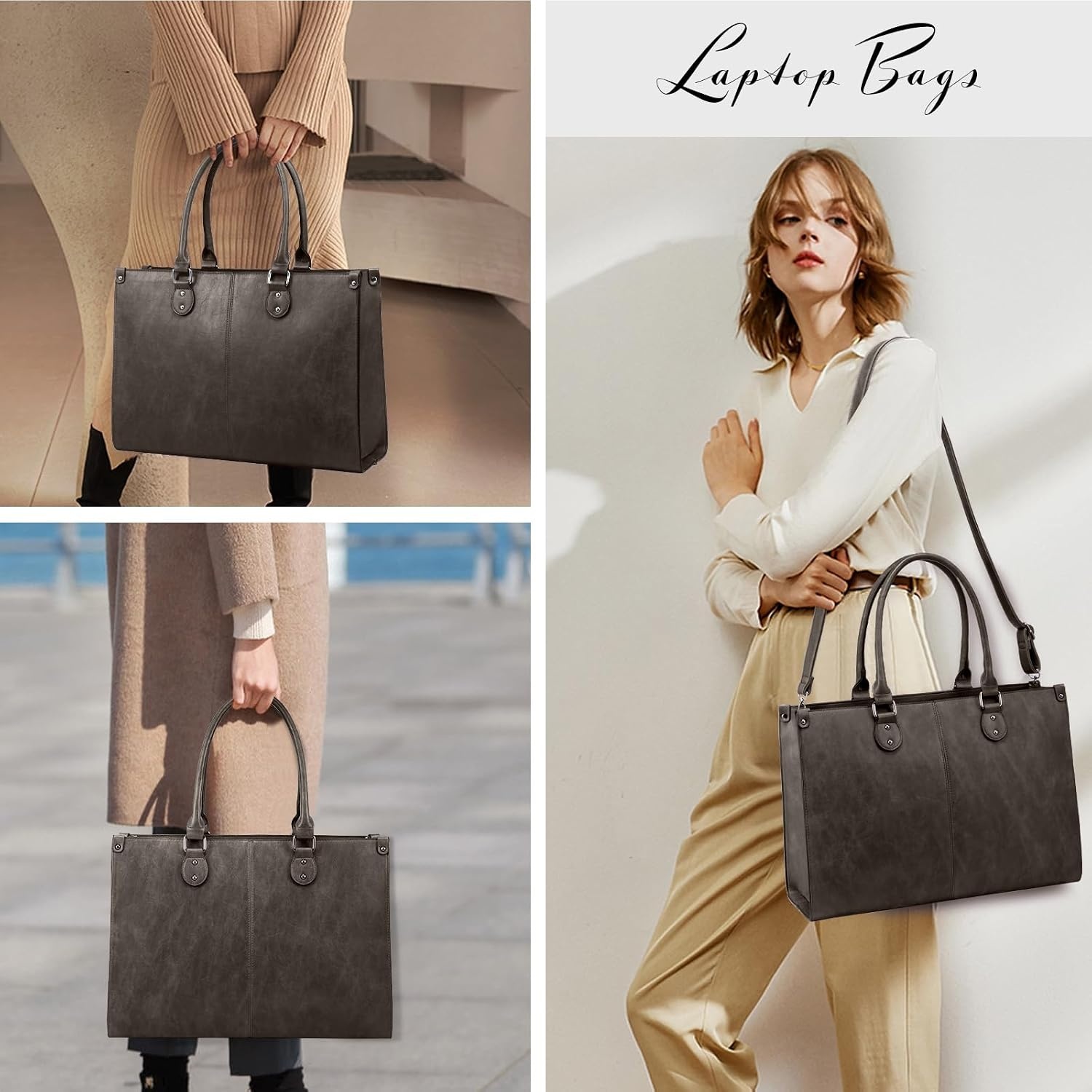 image:imageLOVEVOOK Laptop Tote Bag for Women 156 Inch Professional Work Bag with Matching Clutch Waterproof Vintage Leather Computer Tote for Office Business Travel amp Daily Use Gift for WomenBlack Coffee