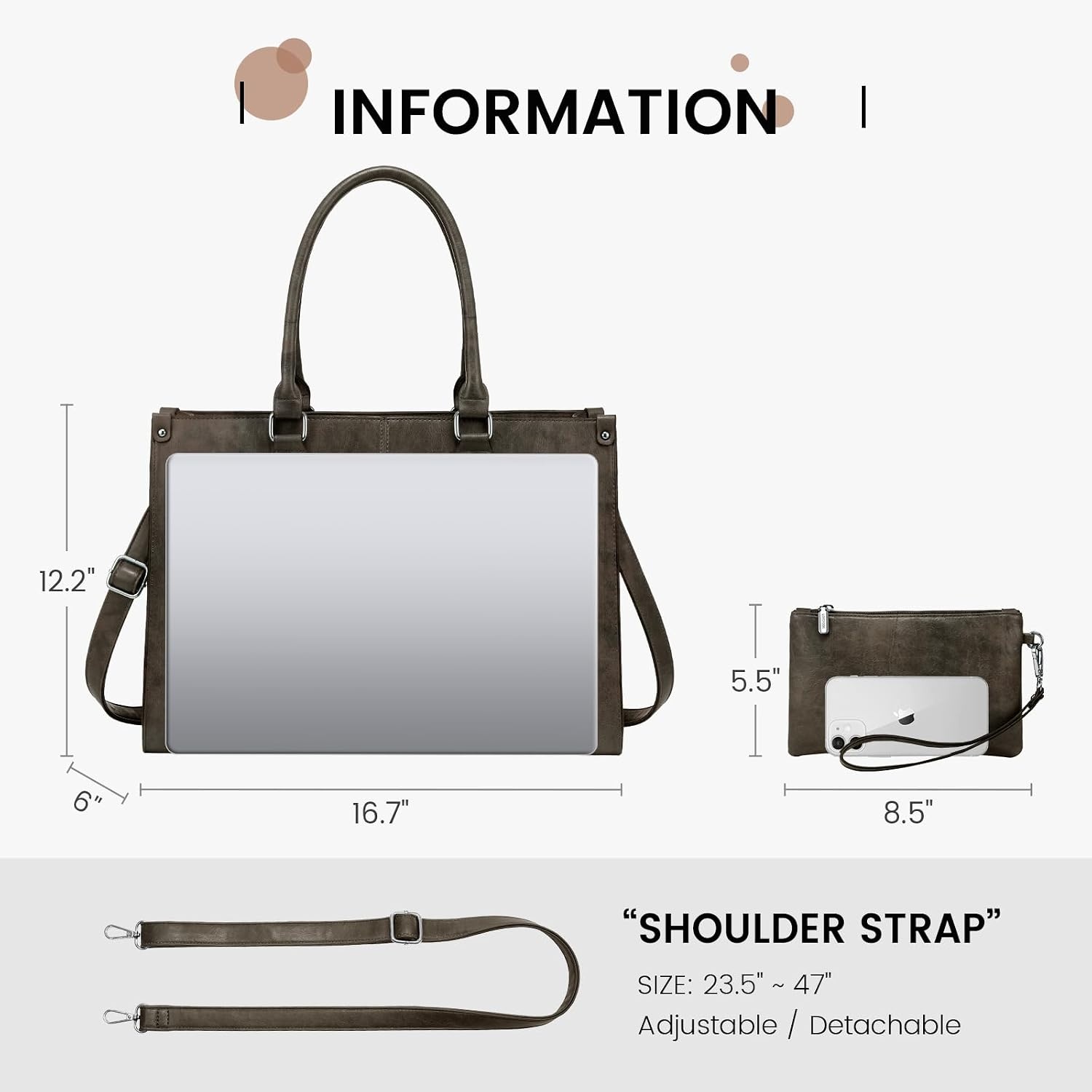 image:imageLOVEVOOK Laptop Tote Bag for Women 156 Inch Professional Work Bag with Matching Clutch Waterproof Vintage Leather Computer Tote for Office Business Travel amp Daily Use Gift for WomenBlack Coffee