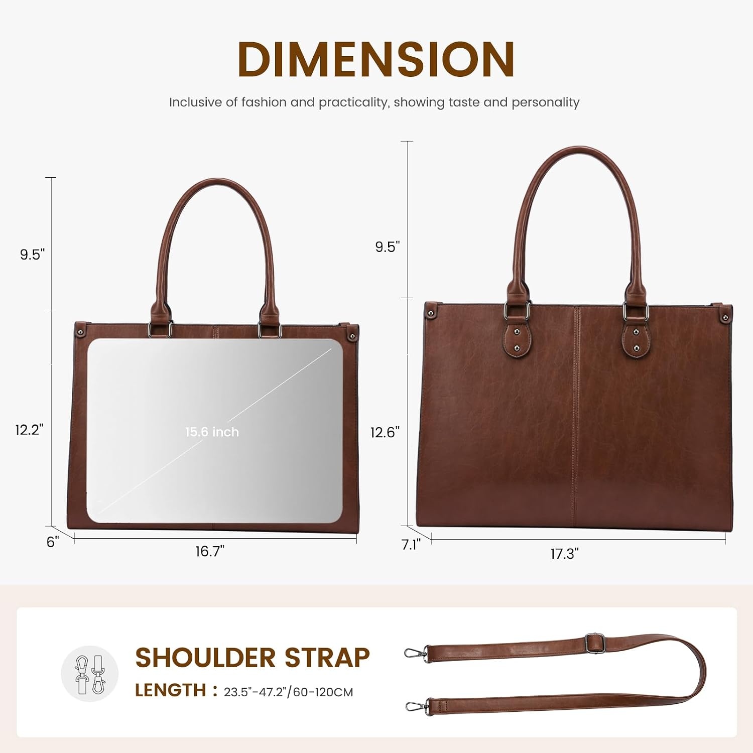 image:imageLOVEVOOK Laptop Tote Bag for Women 156 Inch Professional Work Bag with Matching Clutch Waterproof Vintage Leather Computer Tote for Office Business Travel amp Daily Use Gift for WomenChestnut Brown