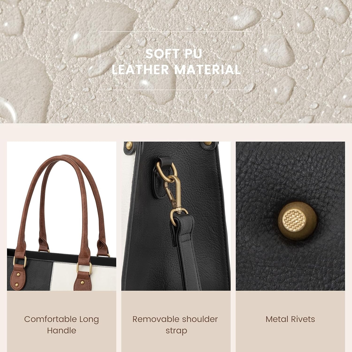 image:imageLOVEVOOK Laptop Tote Bag for Women 156 Inch Professional Work Bag with Matching Clutch Waterproof Vintage Leather Computer Tote for Office Business Travel amp Daily Use Gift for WomenBlack  White  Brown