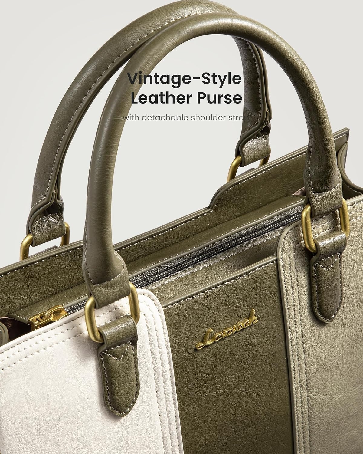 image:imageLOVEVOOK Purse for Women Vintage Leather Shoulder Handbag Small Ladies Satchel Tote Purse Top Handle Crossbody Bag for WorkOlive Greenlight Greenbeige