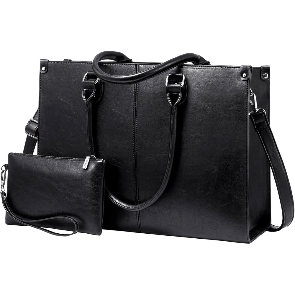 image:imageLOVEVOOK Laptop Tote Bag for Women 156 Inch Professional Work Bag with Matching Clutch Waterproof Vintage Leather Computer Tote for Office Business Travel amp Daily Use Gift for WomenBlack