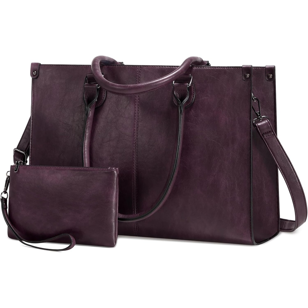image:imageLOVEVOOK Laptop Tote Bag for Women 156 Inch Professional Work Bag with Matching Clutch Waterproof Vintage Leather Computer Tote for Office Business Travel amp Daily Use Gift for WomenFuchsia