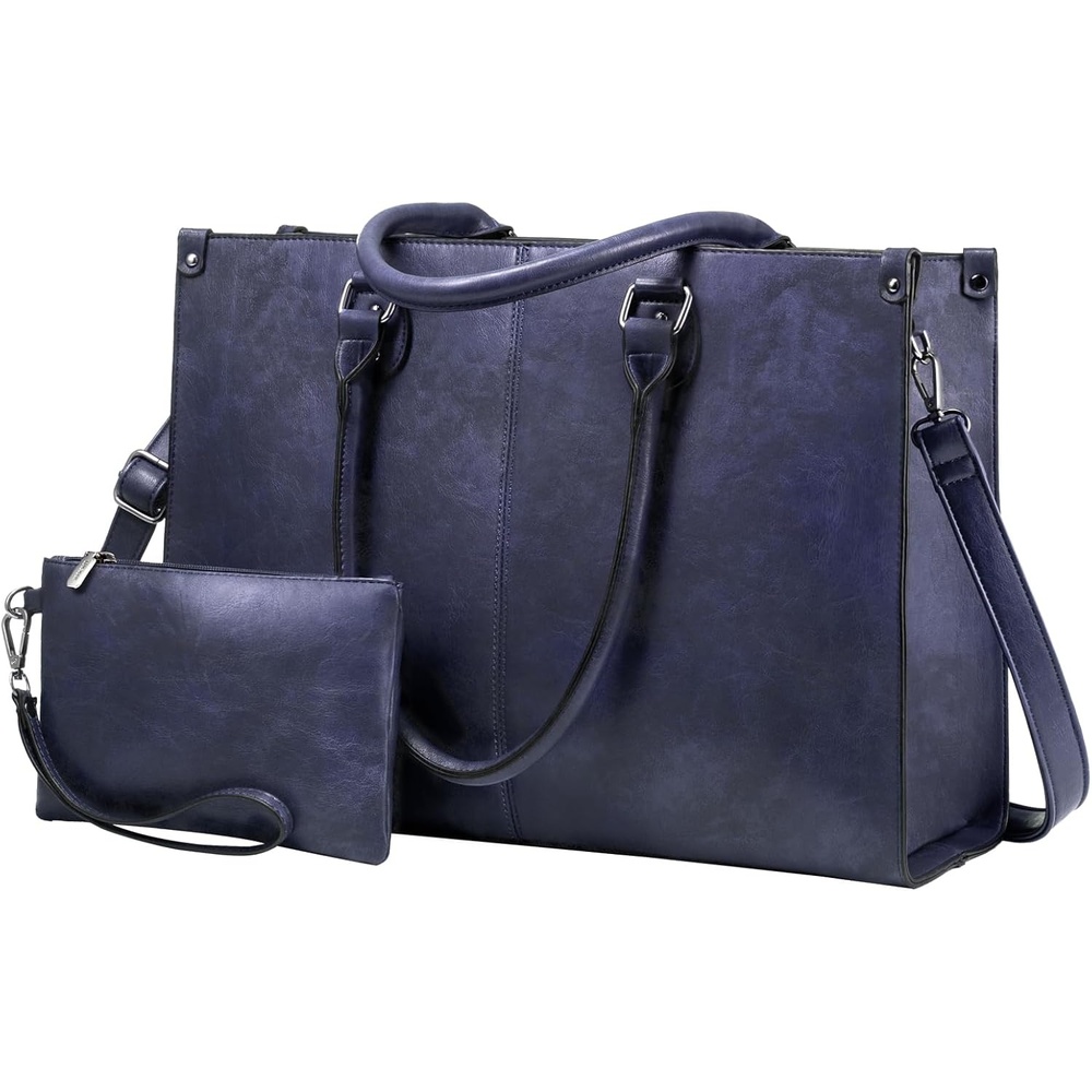 image:imageLOVEVOOK Laptop Tote Bag for Women 156 Inch Professional Work Bag with Matching Clutch Waterproof Vintage Leather Computer Tote for Office Business Travel amp Daily Use Gift for WomenIndigo Ink