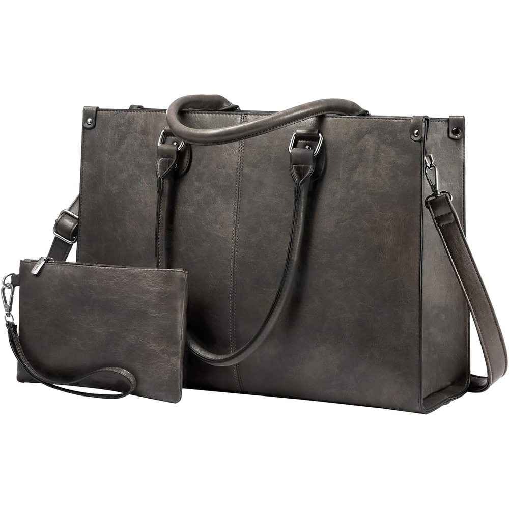 image:imageLOVEVOOK Laptop Tote Bag for Women 156 Inch Professional Work Bag with Matching Clutch Waterproof Vintage Leather Computer Tote for Office Business Travel amp Daily Use Gift for WomenBlack Coffee