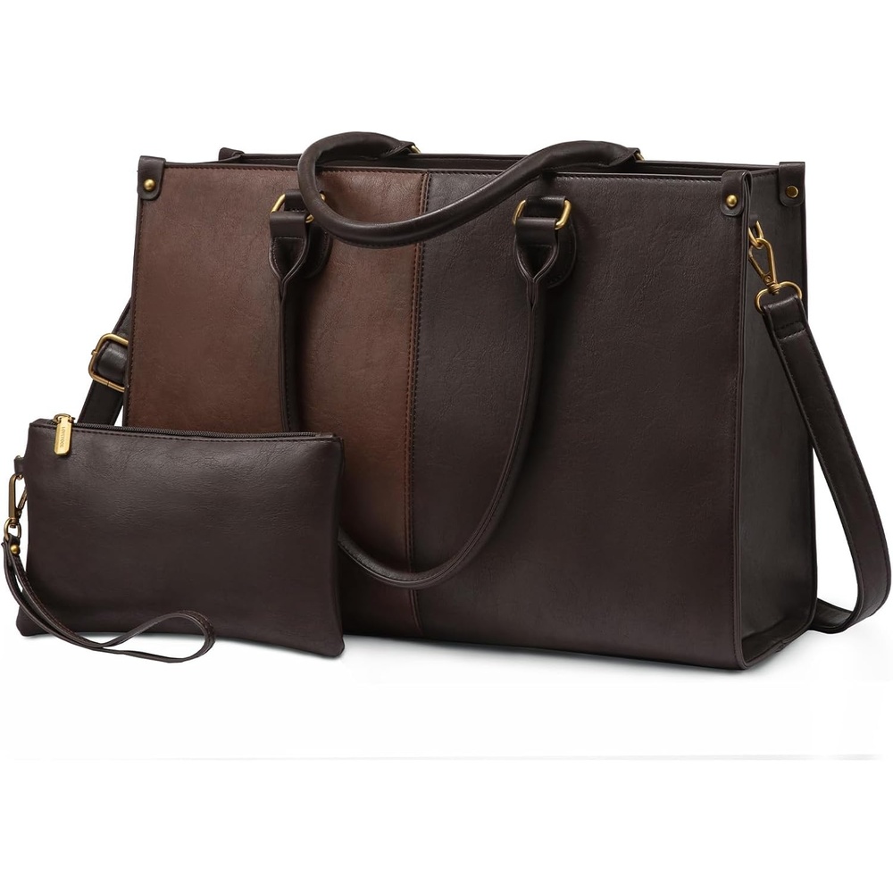image:imageLOVEVOOK Laptop Tote Bag for Women 156 Inch Professional Work Bag with Matching Clutch Waterproof Vintage Leather Computer Tote for Office Business Travel amp Daily Use Gift for WomenBrown  Coffee