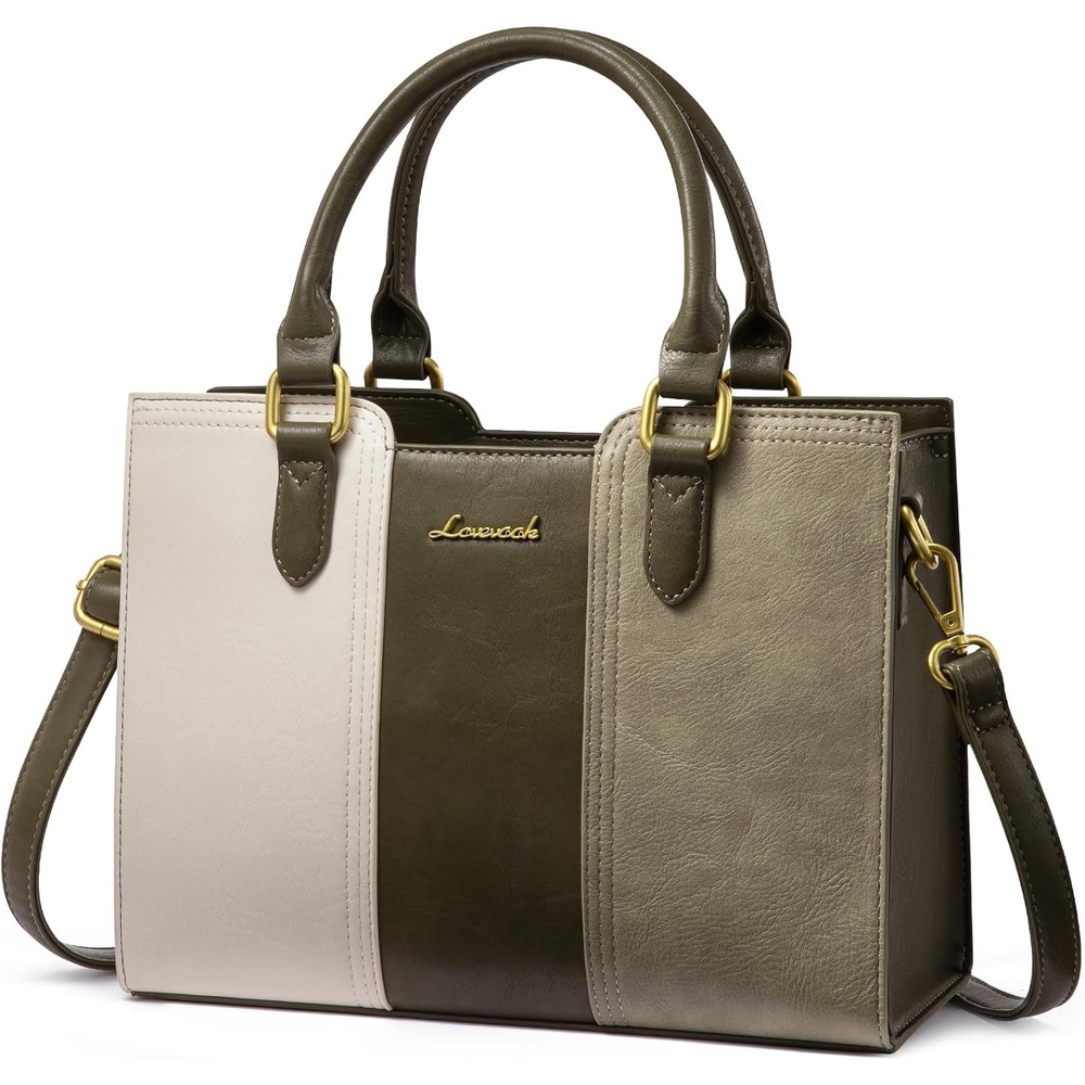 image:imageLOVEVOOK Purse for Women Vintage Leather Shoulder Handbag Small Ladies Satchel Tote Purse Top Handle Crossbody Bag for WorkOlive Greenlight Greenbeige