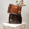 image:imageLOVEVOOK Laptop Bag for Women Vintage Work Tote Teacher Bag with Pendant  Fits 156 Inch Laptop Magnetic Front Pockets fits for Large Bottle Pockets Flower Pendant Fashion Work PurseDark Coffee