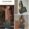 image:imageLOVEVOOK Laptop Tote Bag for Women 156 Inch Professional Work Bag with Matching Clutch Waterproof Vintage Leather Computer Tote for Office Business Travel amp Daily Use Gift for WomenGreen Embossed