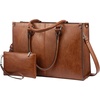 image:imageLOVEVOOK Laptop Tote Bag for Women 156 Inch Professional Work Bag with Matching Clutch Waterproof Vintage Leather Computer Tote for Office Business Travel amp Daily Use Gift for WomenDark Brown