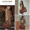 image:imageLOVEVOOK Laptop Tote Bag for Women 156 Inch Professional Work Bag with Matching Clutch Waterproof Vintage Leather Computer Tote for Office Business Travel amp Daily Use Gift for WomenChestnut Brown
