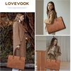 image:imageLOVEVOOK Laptop Tote Bag for Women 156 Inch Professional Work Bag with Matching Clutch Waterproof Vintage Leather Computer Tote for Office Business Travel amp Daily Use Gift for WomenBrown Embossed
