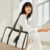 image:imageLOVEVOOK Laptop Tote Bag for WomenCanvas Work Bag Waterproof Business Teacher BagLarge Computer Handbag Purse BriefcaseOffice Gifts for WomenBeige  Black