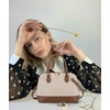 image:imageLOVEVOOK Purse for Women Crossbody Dome Satchel Handbag with Double ZipCanvasJacquard Brown