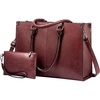 image:imageLOVEVOOK Laptop Tote Bag for Women 156 Inch Professional Work Bag with Matching Clutch Waterproof Vintage Leather Computer Tote for Office Business Travel amp Daily Use Gift for WomenWine Red