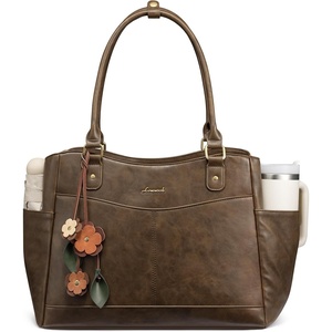 image:imageLOVEVOOK Laptop Bag for Women Vintage Work Tote Teacher Bag with Pendant  Fits 156 Inch Laptop Magnetic Front Pockets fits for Large Bottle Pockets Flower Pendant Fashion Work PurseEarth Brown