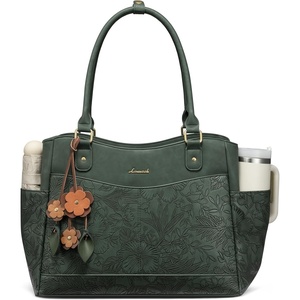image:imageLOVEVOOK Laptop Bag for Women Vintage Work Tote Teacher Bag with Pendant  Fits 156 Inch Laptop Magnetic Front Pockets fits for Large Bottle Pockets Flower Pendant Fashion Work PurseEmbossed Green
