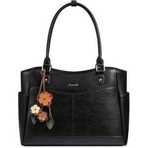 image:imageLOVEVOOK Laptop Bag for Women Vintage Work Tote Teacher Bag with Pendant  Fits 156 Inch Laptop Magnetic Front Pockets fits for Large Bottle Pockets Flower Pendant Fashion Work PurseBlack
