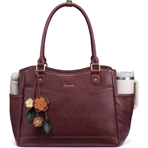 image:imageLOVEVOOK Laptop Bag for Women Vintage Work Tote Teacher Bag with Pendant  Fits 156 Inch Laptop Magnetic Front Pockets fits for Large Bottle Pockets Flower Pendant Fashion Work PurseWine Red