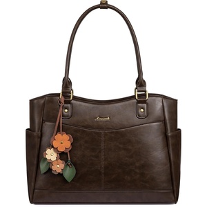 image:imageLOVEVOOK Laptop Bag for Women Vintage Work Tote Teacher Bag with Pendant  Fits 156 Inch Laptop Magnetic Front Pockets fits for Large Bottle Pockets Flower Pendant Fashion Work PurseDark Coffee