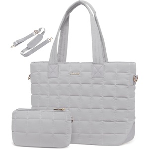 image:imageLOVEVOOK Laptop Tote Bag for Women 156 Inch Large Puffer Work Tote Computer Bags Quilted Womens Shoulder Purse Bag with Zipper Teacher Office Handbag for Travel College Business Gifts BlackGrey